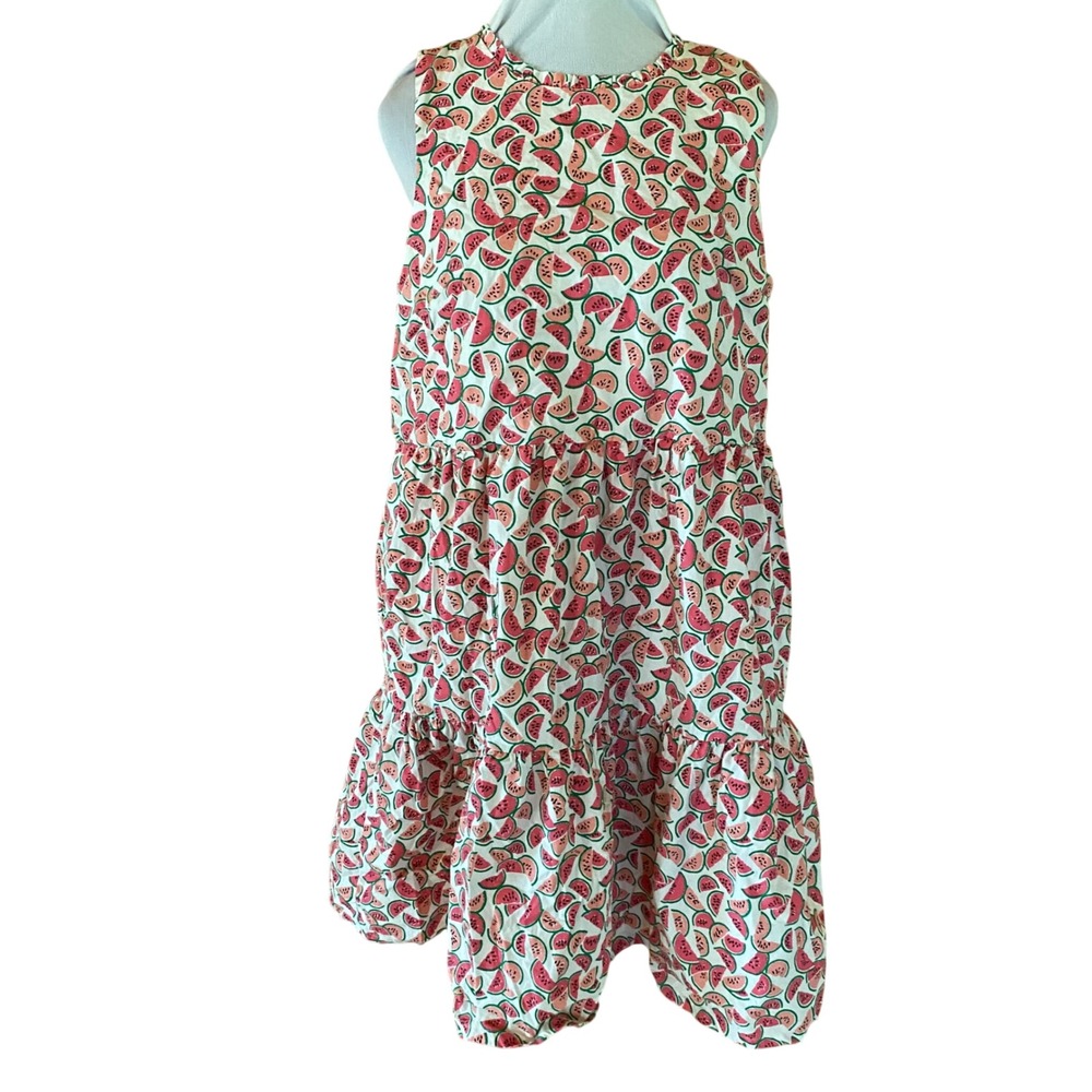J. Crew Watermelon Print Tiered Sleeveless Midi Dress AV678 Pink fruit